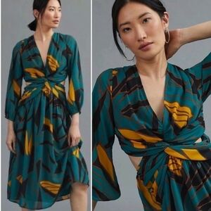Ranna Gill Anthropologie Floral Cut Out Midi Dress Twist Front NWOT Med Boho